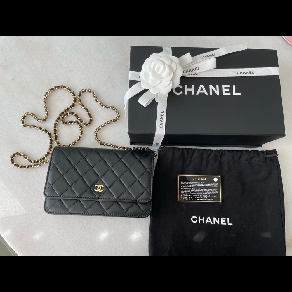 Chanel Black Classic Quilted Flap Wallet On Chain Gold Hardware (WOC)